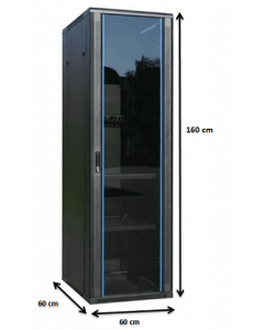 32U, 19" Serverkast met glazen voordeur (BxDxH) 600x600x1600mm-  afmetingen