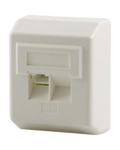 Wandcontactdoos, Cat 5e,  UTP  1xRJ45, 45 graden invoer (voorinv